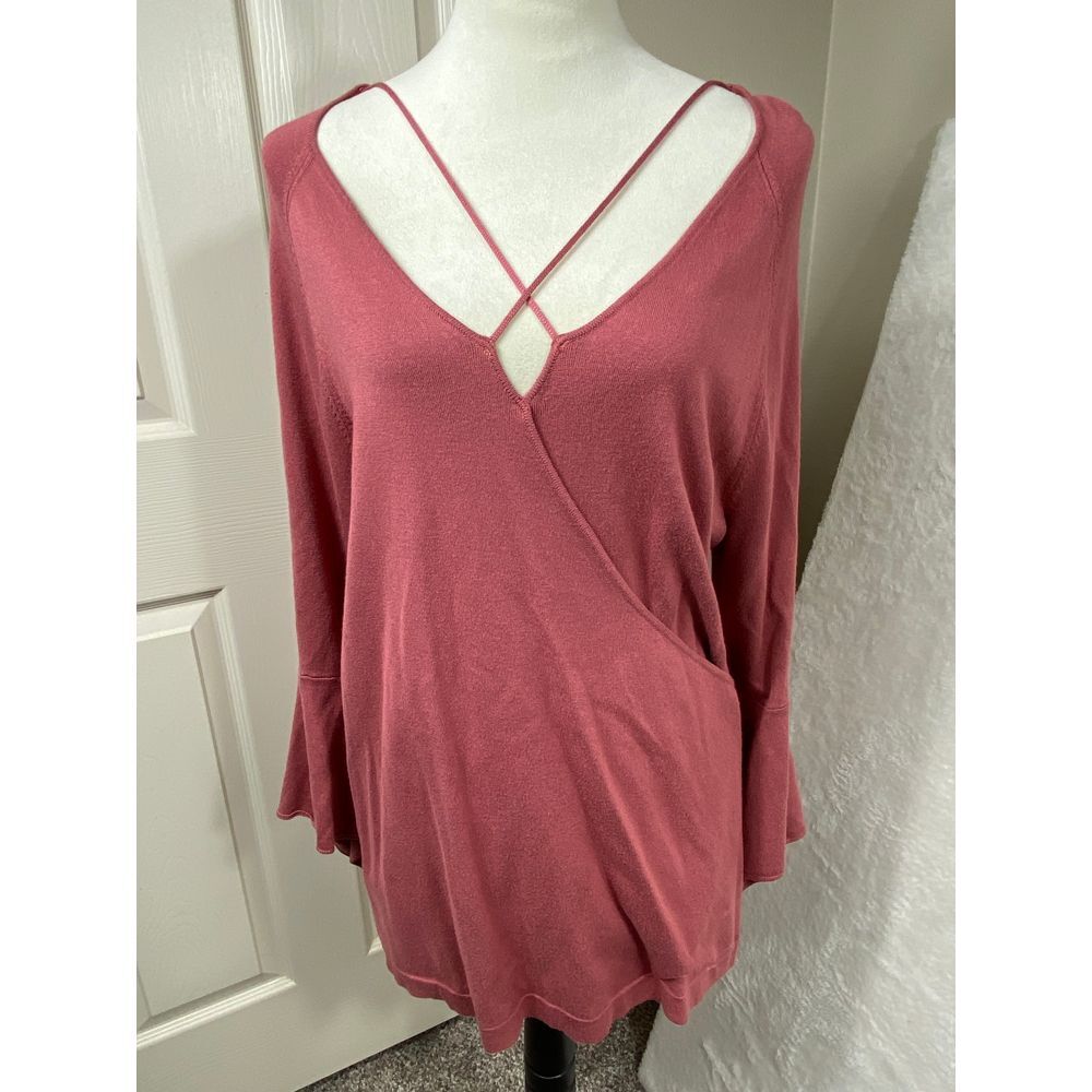 Gibson Latimer Surplice Tunic Top Size 1X Knit Sweater Long Bell Sleeve